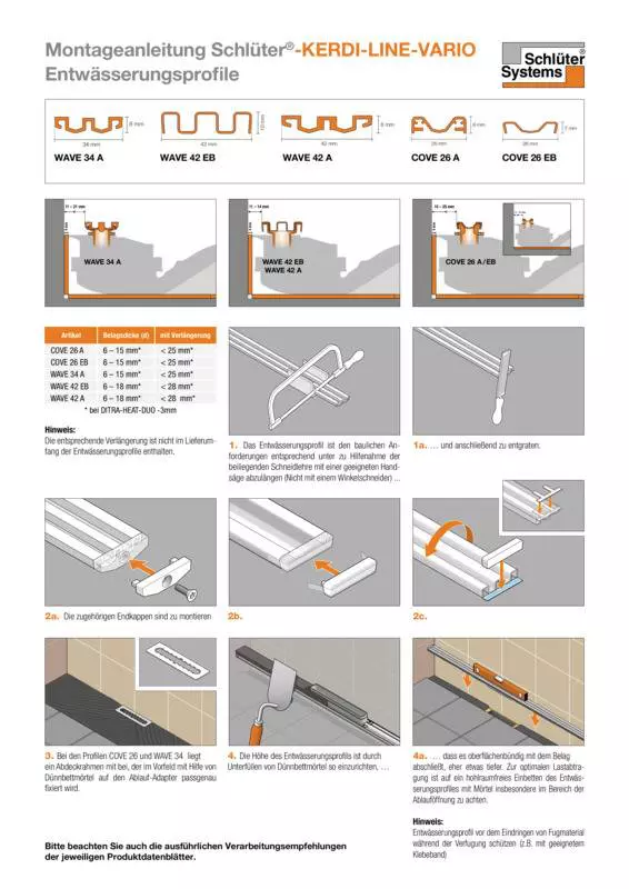 Schlüter-KERDI-LINE-VARIO – Profile odwadniające | Instrukcja montażu